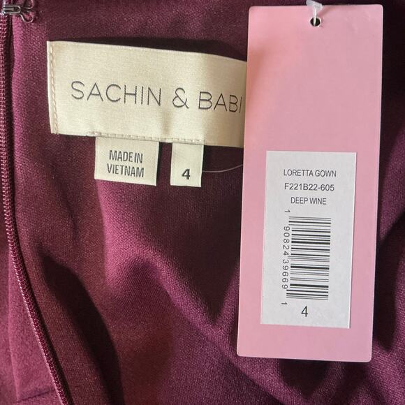 Sachin & Babi Deep V-Neck Long Column Evening Gown Wine Red Size 4 Formal Dress - Picture 10 of 12